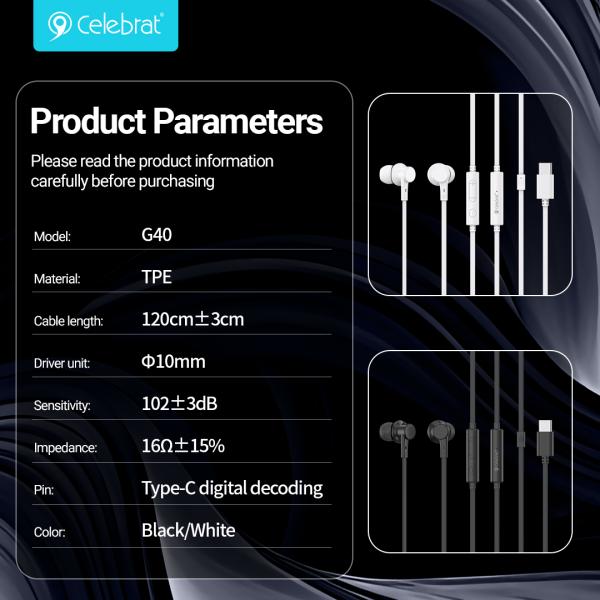 Celebrat G40 Type-C Wired Earphones