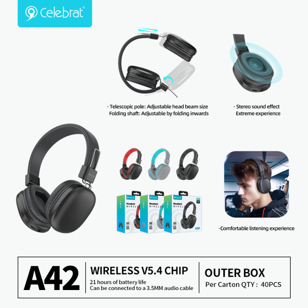 Celebrat A42 Foldable Bluetooth Wireless Headphones
