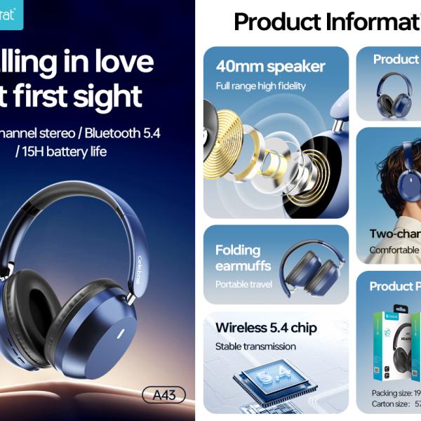Celebrat A43 Over-Ear Bluetooth Wireless Headphones